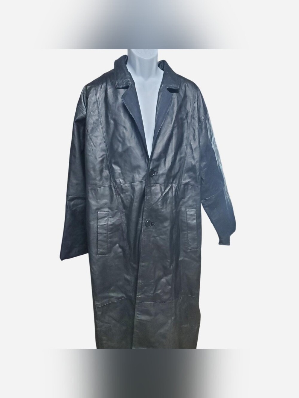 Vtg American Leather Trench Coat Mens Medium Black Removable Vest Faux Fur 90s